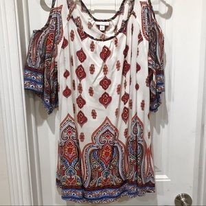 Paisley print open shoulder blouse